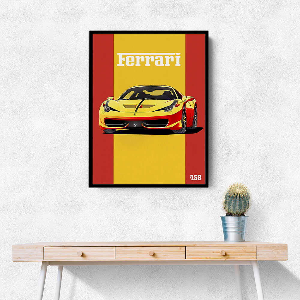 Ferrari 458 Yellow Poster Style Wall Art